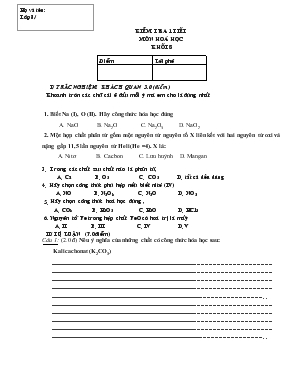 Kiểm tra 1 tiết môn hoá học khối 8